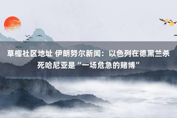 草榴社区地址 伊朗努尔新闻：以色列在德黑兰杀死哈尼亚是“一场危急的赌博”